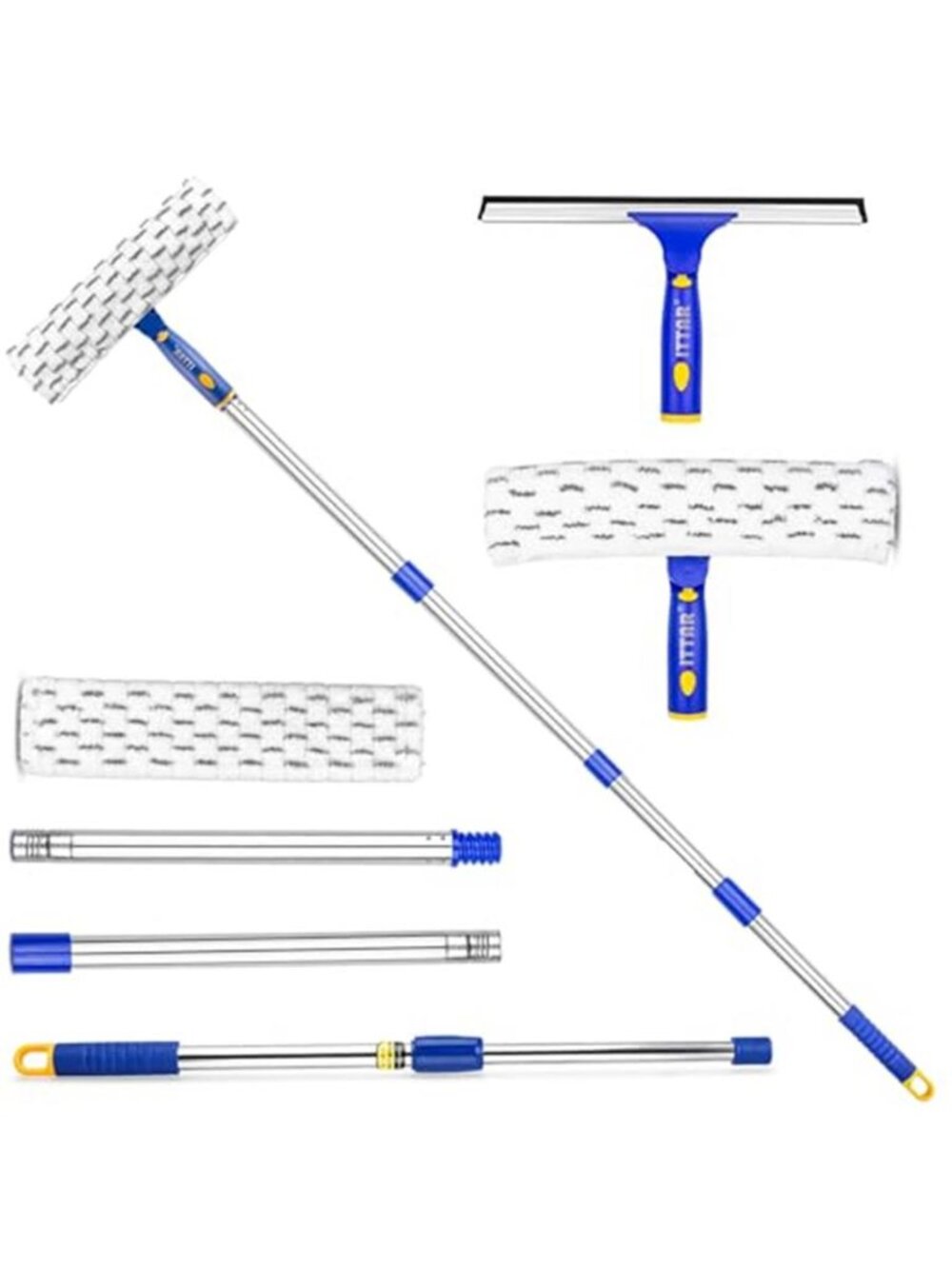 Window Squeegee Cleaning Kit with 60" Extension Pole & Rotatable Head